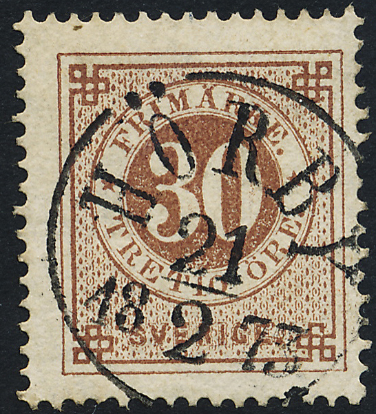 F25c Ringtyp t14 - 30 öre rödbrun HÖRBY 21.2.1873
