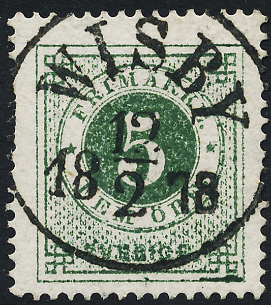 F19f Ringtyp t14 - 5 öre mörkgrön WISBY 12.2.1878