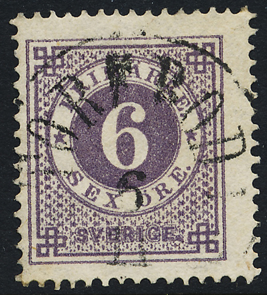 F20a Ringtyp t14 - 6 öre brunakt mörklila TÖREBORDA 6.11.xx