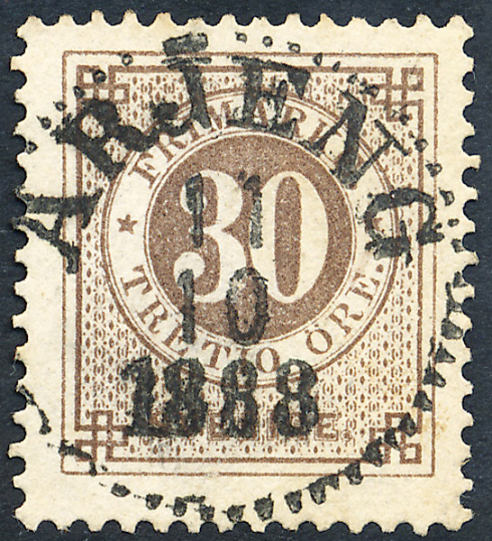 F47d Ringtyp ph 30 öre gråbrun ÅRJÄNG 11.10.1888