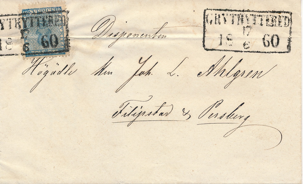 F9 GRYTHYTTEHED 17.6.1860 fyrkantstämpel