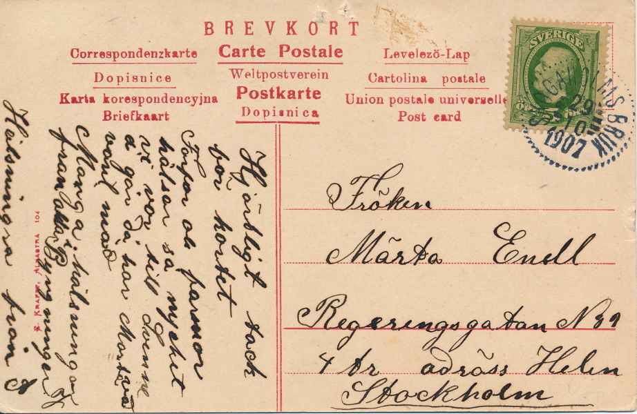 F52 på vykort SKOGAHOLMS BRUK 29.10.1907 -Tidig