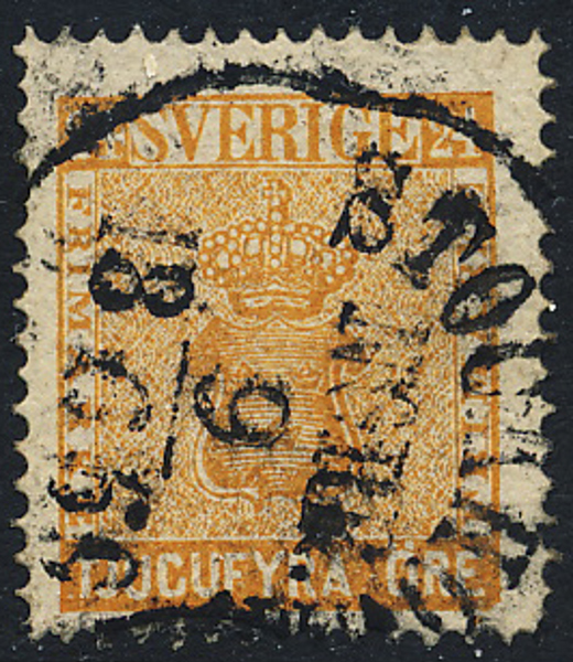 F10a Vapen 24 öre mörkt orange STOCKHOLM NORR 9.6.1859 sidvänd