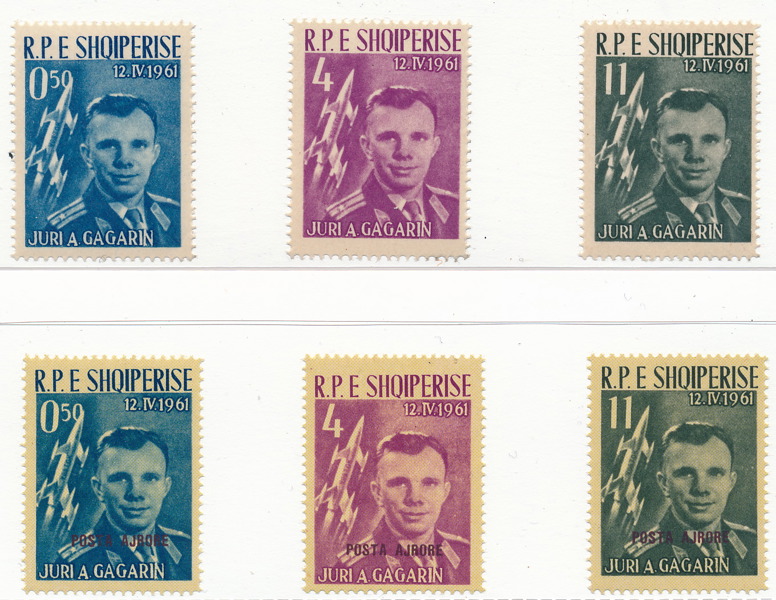 ALBANIEN Mi 642 - 644 samt 647b, 648b, 649 b postfriska serier utan och med svart påtryck "POSTA AJORE"