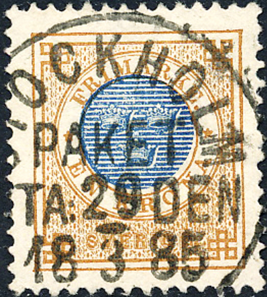 F38 1 kr Ringtyp t.13 STOCKHOLM PAKET STADEN 29.3.1885 Prakt