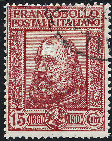 ITALIEN Mi 96 Garibaldi 15+5c brunrosa, stämplat