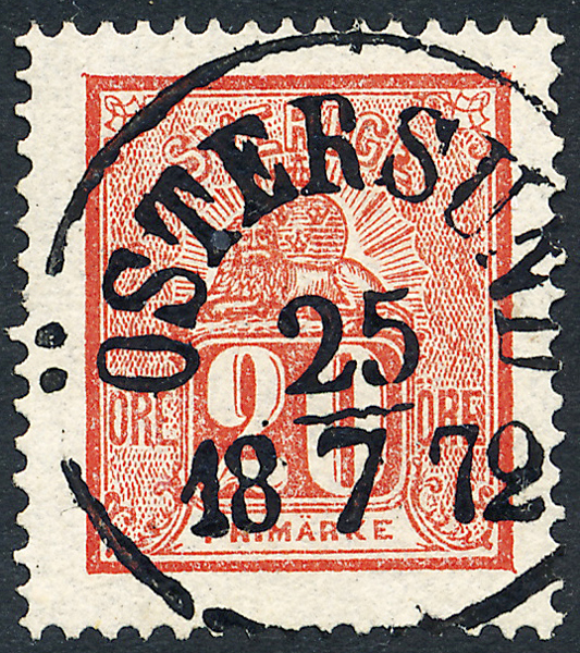 F16e Liggande Lejon 20 öre röd ÖSTERSUND 25.7.1872