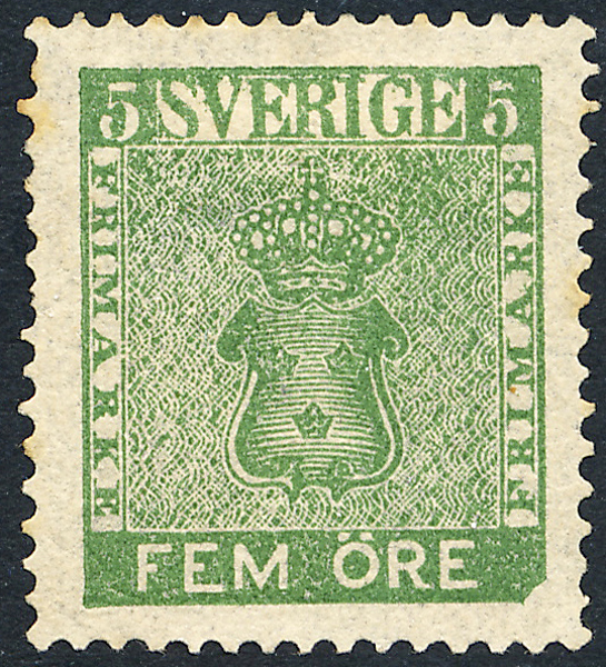 F7b2 Vapen 5 öre grön ostämplat utan gummering