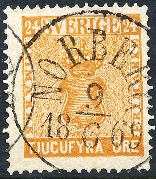 F10h2 Vapen 24 öre rödakt orange NORBERG 9.6.1869