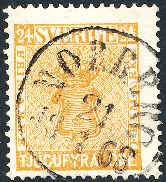 F10h2 Vapen 24 öre rödakt orange NORBERG 21.1.1868 