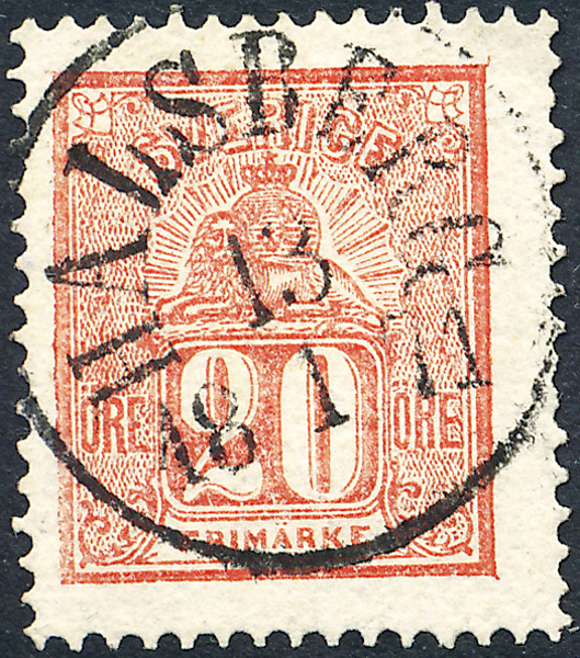 F16c Liggande Lejon 20 öre orangeröd HALSBERG 13.1.1871 