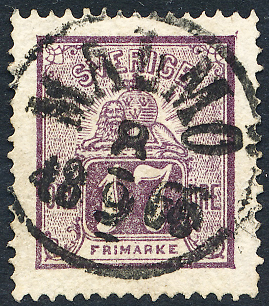 F15a Liggande Lejon - 17 öre karminviolett MALMÖ 8.9.1866