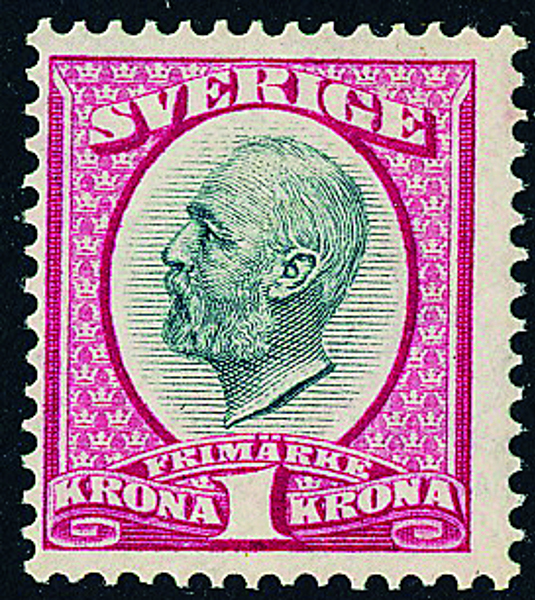 SVERIGE F60a 1 kr karminrpsa/grå med svagt fastsättarspår