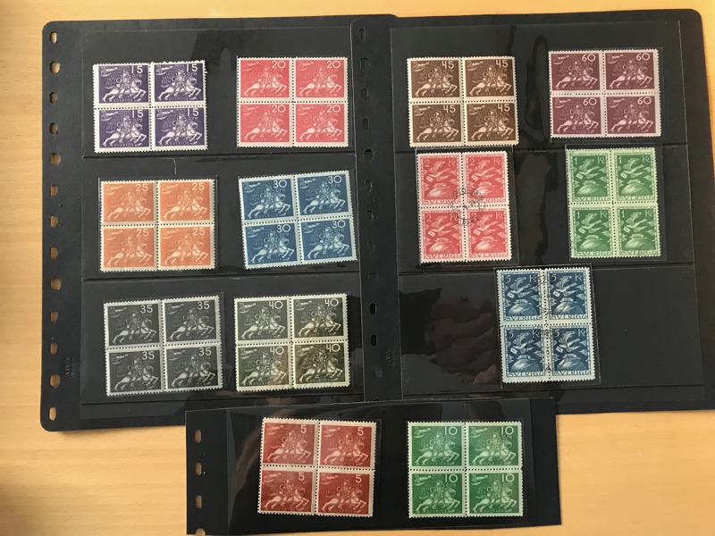 FÖRENINGEN Serie (ej 50 & 80 öre) med 4-block, postfriska ören och stpl kronor