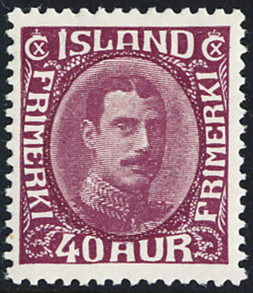 ISLAND Christian X täta linjer, 40 aur lila, ostämplat