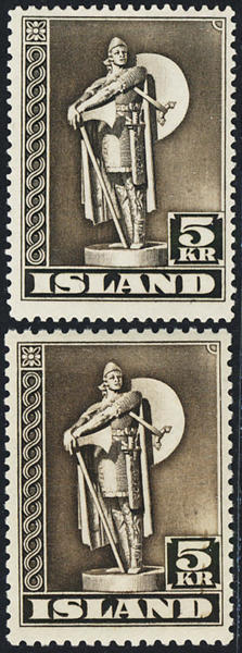 ISLAND F261 & 264 Viking 5 kr mörkbrun, postfriskt i bägge tandningarna