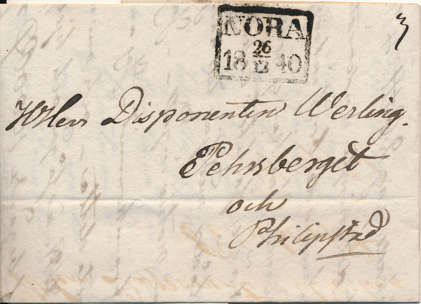 FYRKANTSTÄMPEL - NORA 26.12.1840 typ 2