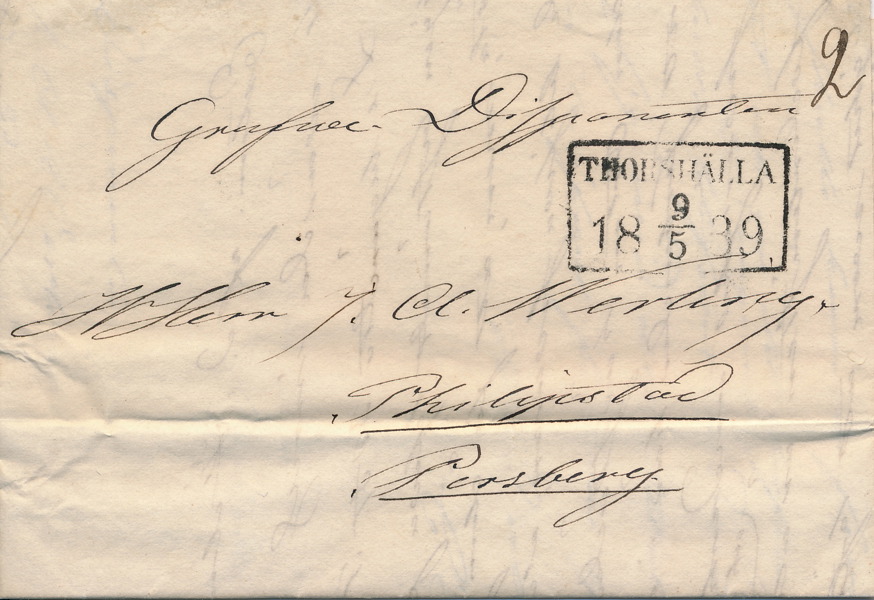 FYRKANTSTÄMPEL - THORSÄLLA 9.5.1839 typ 1