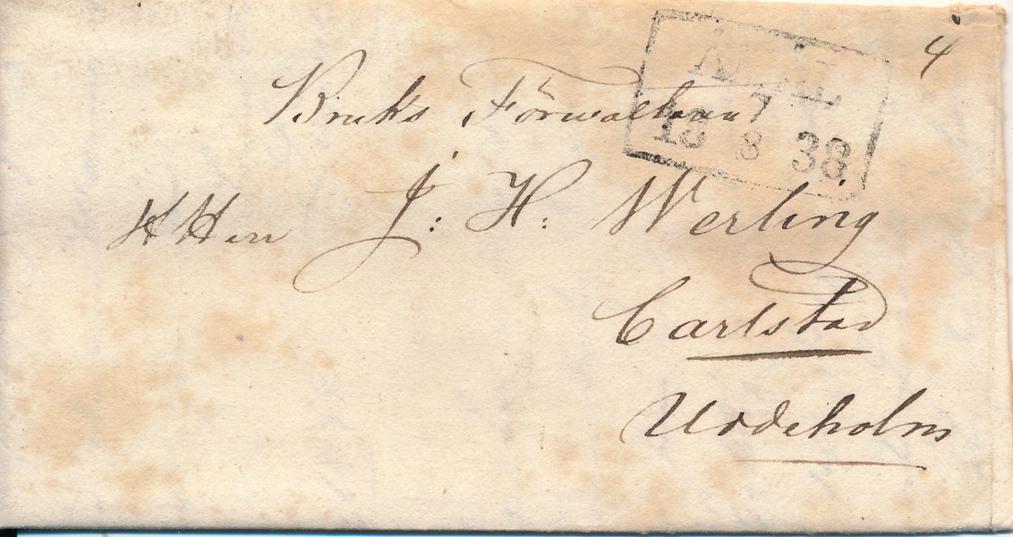 FYRKANTSTÄMPEL - ÅMÅL 6.7.1838 typ 1
