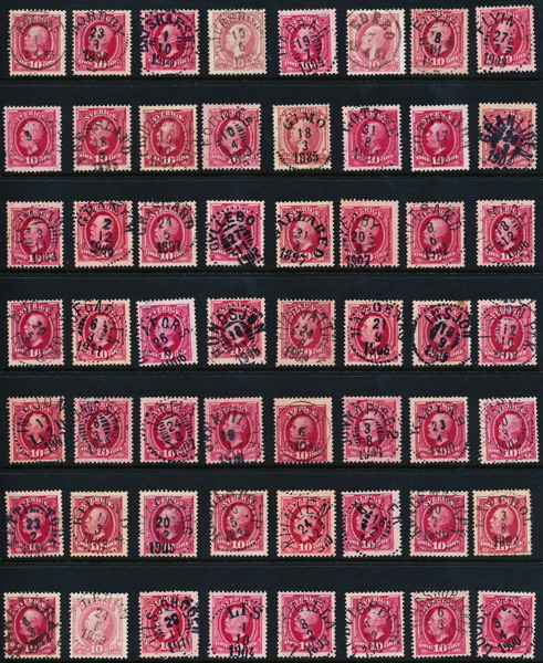 269 stämplar på Oscar II 10 öre röd