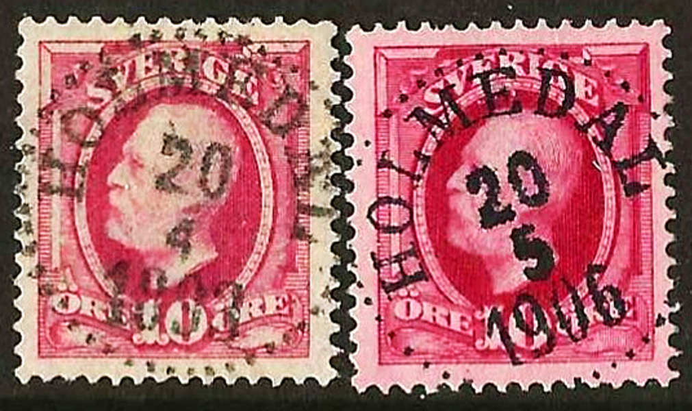 54 HOLMEDAL 20.4.1893 OCH 54 HOLMEDAL 20.5.1906 Prakt Postal 100+40