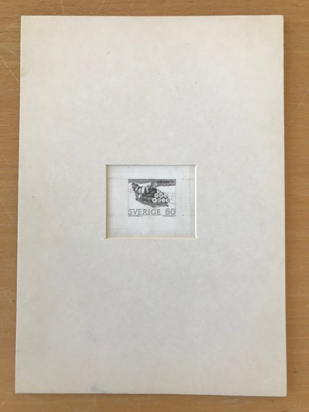 Gravyravdrag av Facit nr 729, Småländsk timmerfora (1971). Ovanligt objekt.