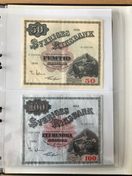 Samling sedlar 5 kr till 100 kr