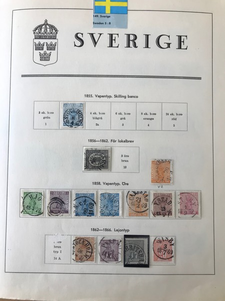 SVERIGE. Samling stämplat 1855-1986 i äldre Schaubek-album. Välfylld inkl. många snygga stämplar.