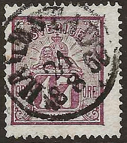 F15a Liggande Lejon 17 öre karminviolett HALMSTAD 24.8.1866