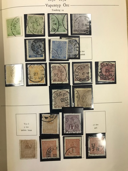 SVERIGE. Mest stämplad samling 1855-1959 i äldre ungdomsalbum med många bra märken