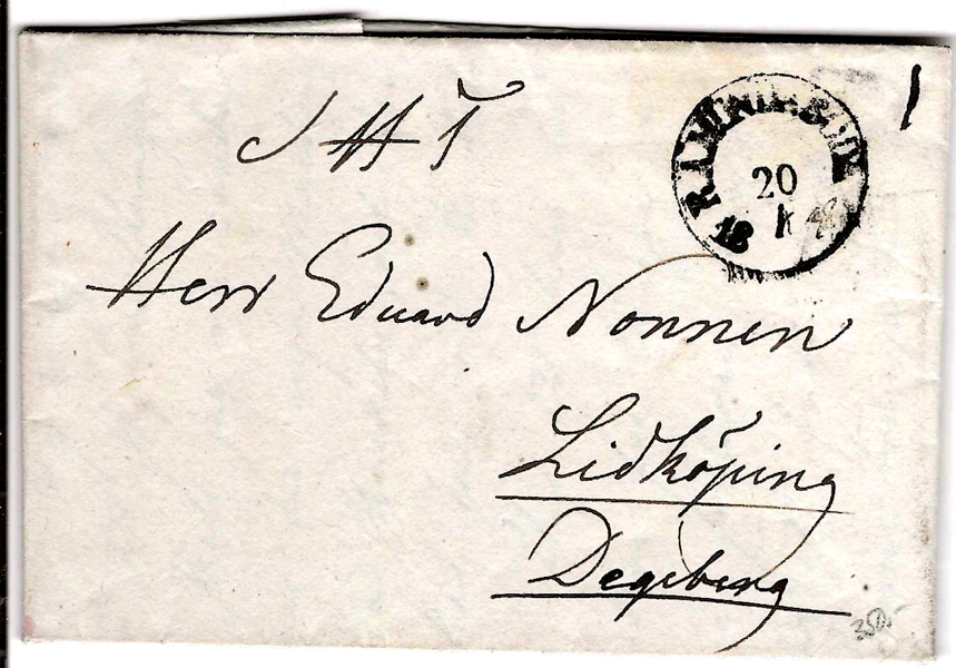 BÅGSTÄMPEL. Brev stämplat RAMUNDEBODA 20.1.1838