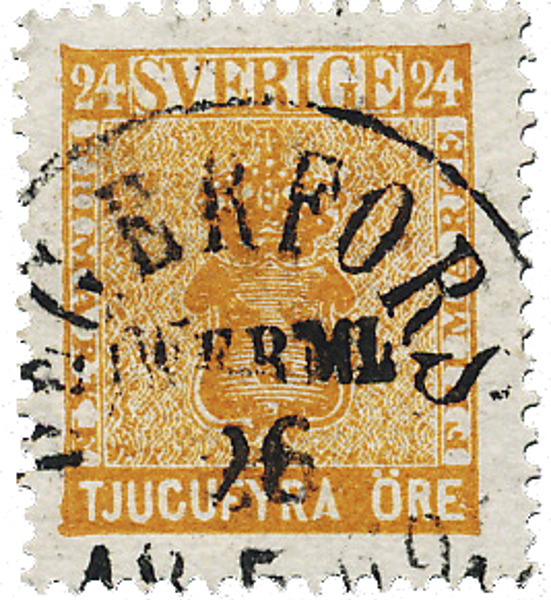 F10h2 24 öre rödakt. orange i praktcentrering och stämplat DEGERFORS I WERML. 26.5.1869