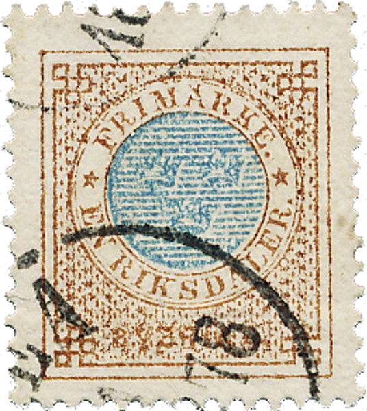 F37 1 Rd t.13 orangebrun/blå centrerat svag nedåt, stämplat 1878