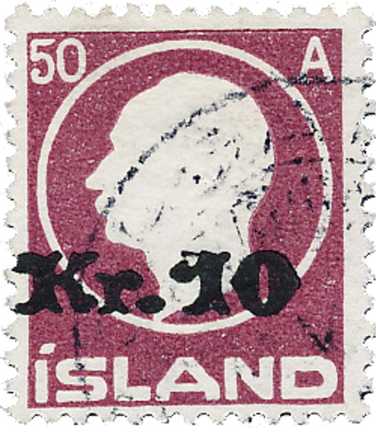 ISLAND. F122 Fredrik VIII påtryck 10 Kr rundstämplat exemplar i god centrering. Kv 4000