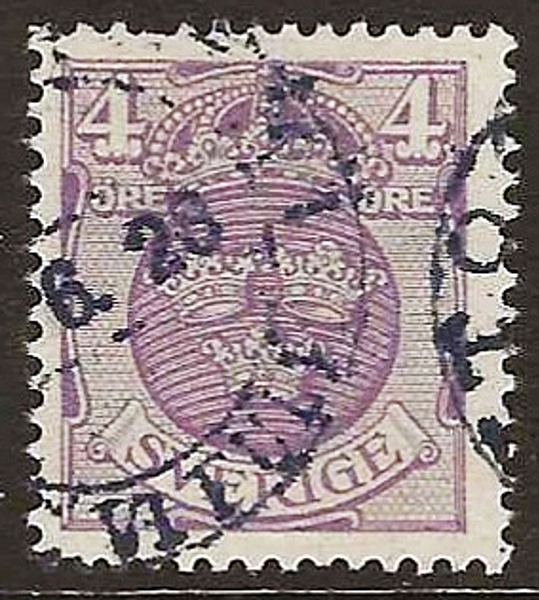 F70vm1 4 öre lila Lilla Riksvapnet stämplat 1928 med omvänd krona.