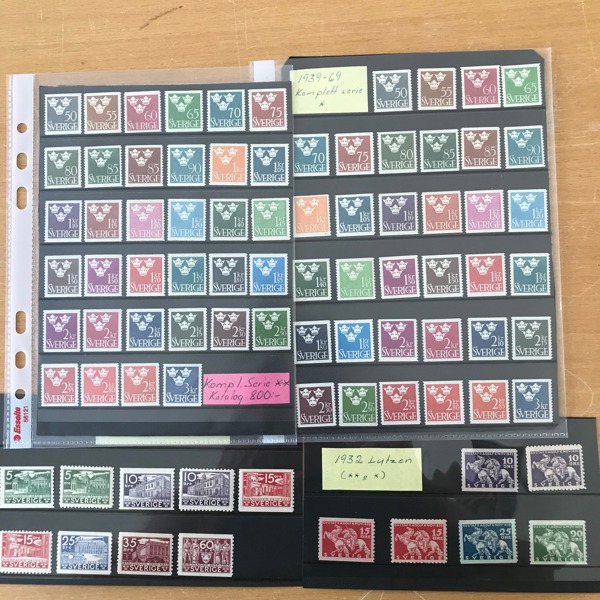 LÜTZEN, RIKSDAGEN & TRE KRONOR. Två kpl serier Tre Kronor, postfrisk/ostämplad samt kpl Riksdagen och Lütsen (ej 25 ö) båda blandat **/*