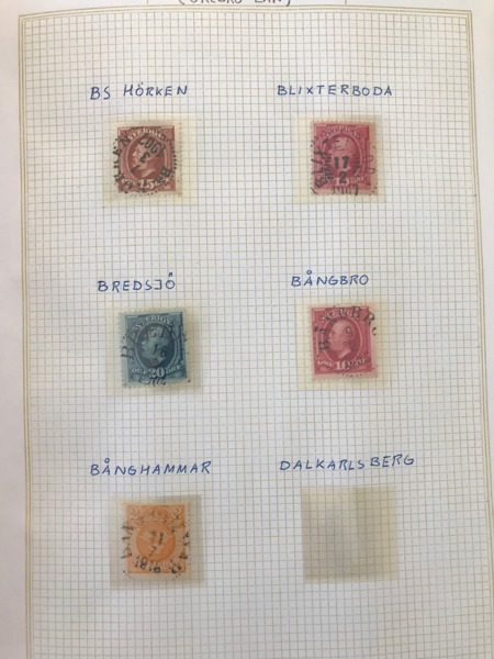 ÖREBRO LÄN. Liten stämpelsamling i enkelt album med egenritade blad