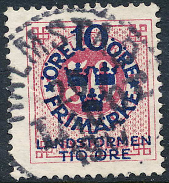 F114 Landstorm 1 - 10 ö på 50 ö karmin stämplat HALMSTAD Lbr 20.10.1917(?)