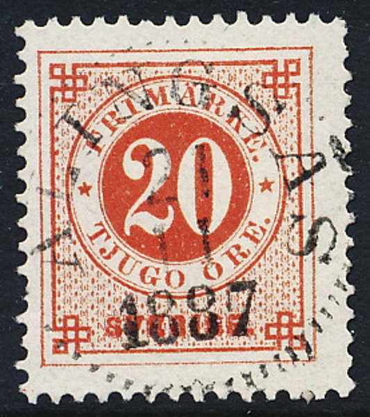 F46a 20 ö matt orangeröd ph  ALINGSÅS 21.11.1887  Praktexemplar