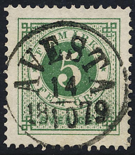 F30a 5 öre grågrön /mörk/  AVESTA 14.10.1879 Prakt/Lyxexemplar