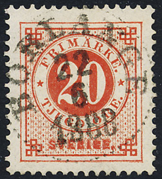 F46 20 öre röd ph  BORLÄNGE 22.6.1888  Praktexemplar