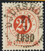 F46 20 öre röd ph  DJURSHOLM 21.7.1890  Praktexemplar
