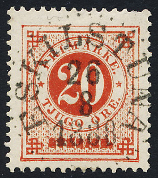 F46 20 öre röd ph  ESKILSTUNA 26.8.1888 