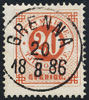 F46 20 öre röd ph GRENNA 28.8.1886