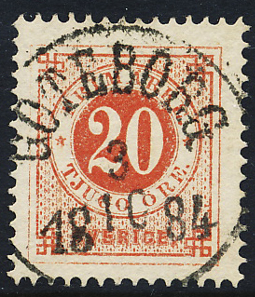 F33 20 öre röd t.13 GÖTEBORG 3.10.1884 Praktexemplar