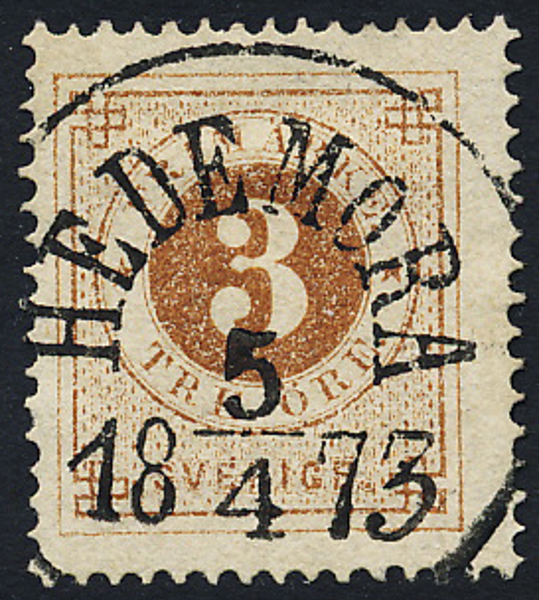 F17 3 öre brun t.14 5.4.1873 HEDEMORA 5.4.1873 Prakt