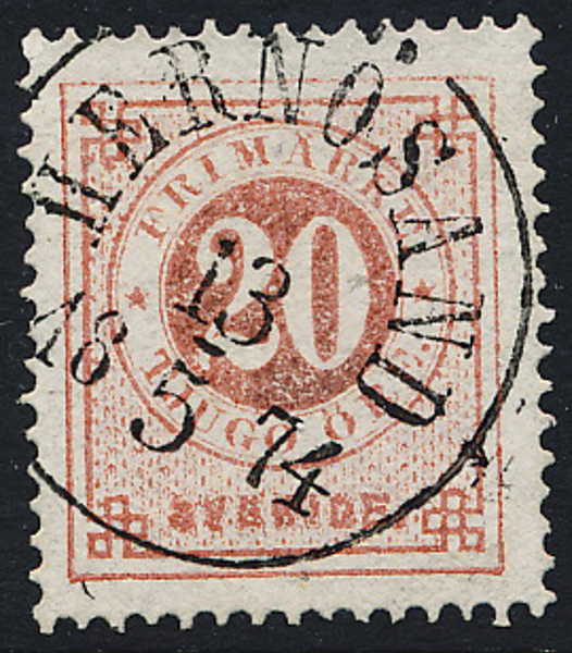 F22 20 öre röd t.14 HERSNÖSAND 13.5.1874 