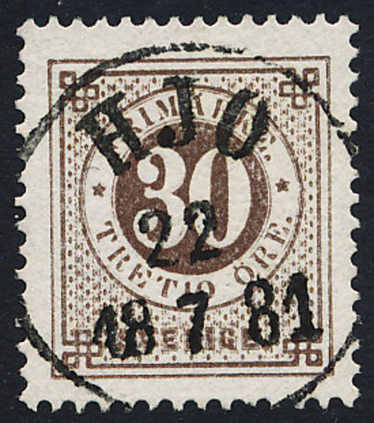 F35 30 öre brun t.13 HJO 22.7.1881  Praktexemplar