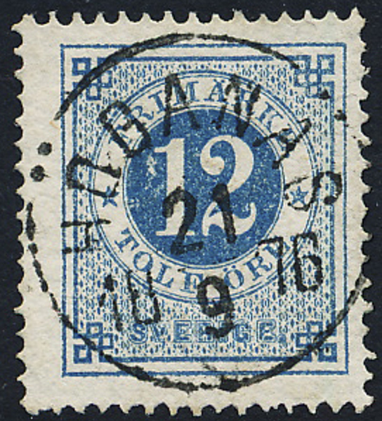 F21 12 öre blå t.14 HÖGANÄS 21.9.1876 