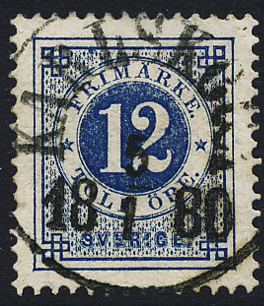 F32 12 öre blå t.13. KARLSKOGA 5.1.1880 Lyxexemplar